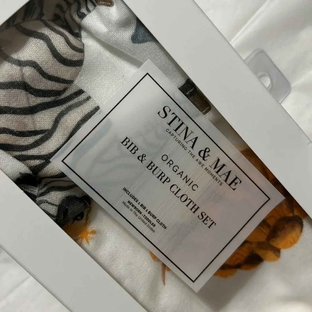 STINA & MAE Safari Life Organic Cotton Bib/Burp Set - 2pk